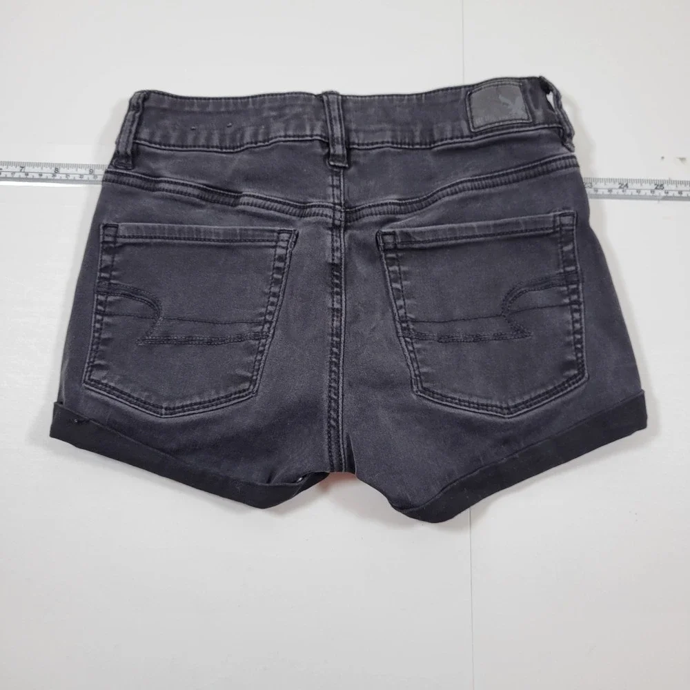 American Eagle Hi-Rise Shortie Women 2 Black Excellent Super Super Stretch Denim